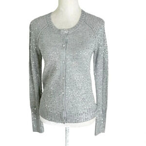 J. Crew 100% Wool Colby Sequin Cardigan Gray Size S